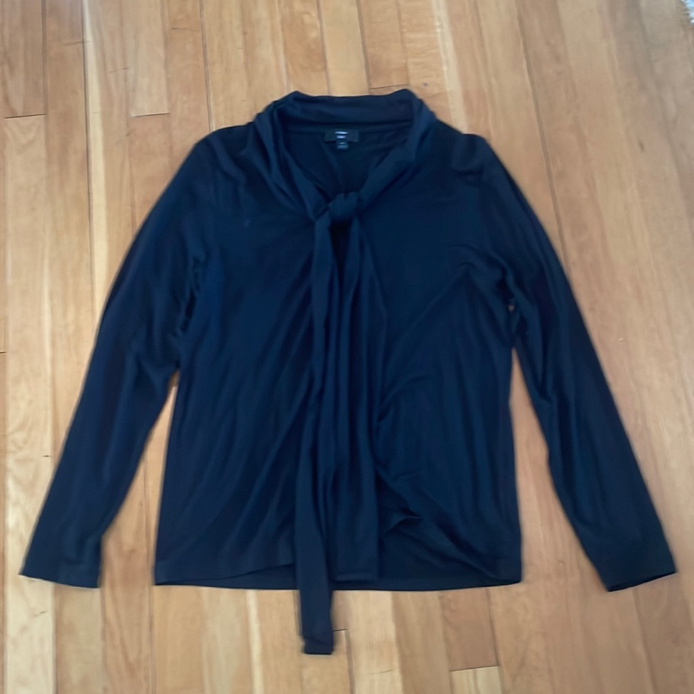 NWOT JCrew long sleeve black top with neck tie Medium